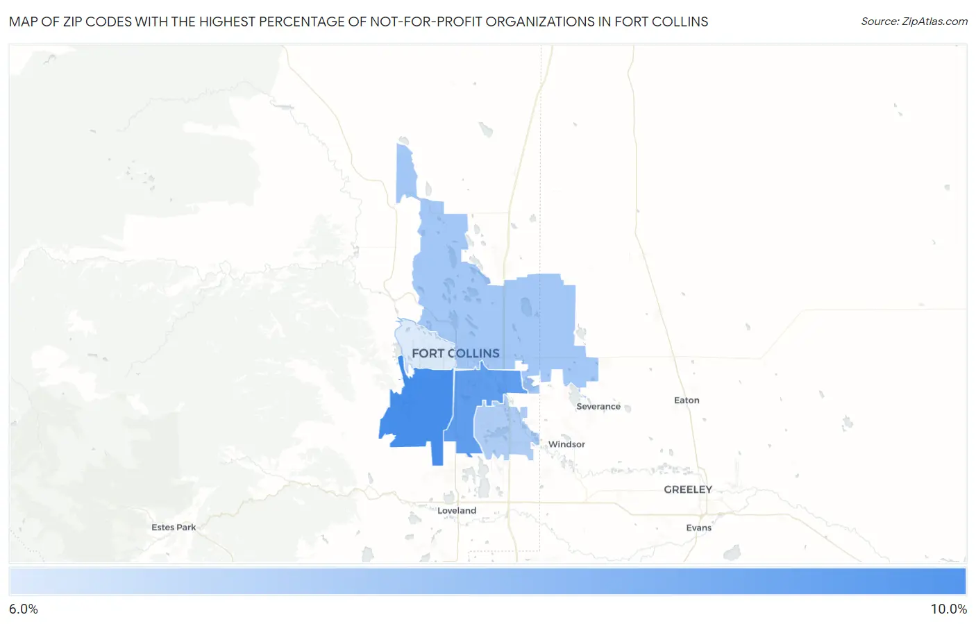 Zip Codes with the Highest Percentage of Not-for-profit Organizations in Fort Collins Map