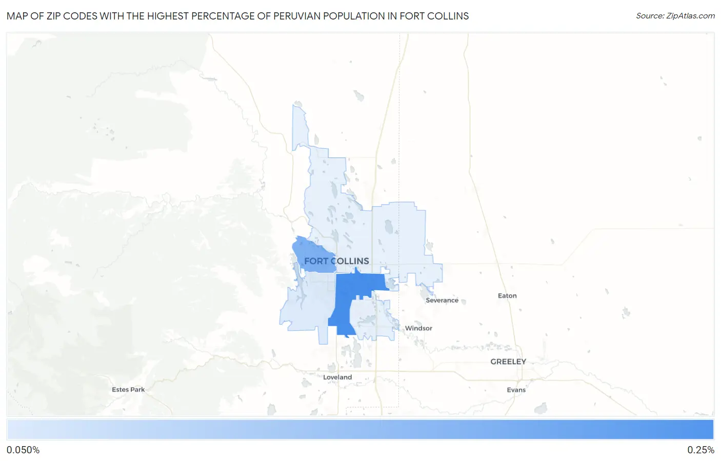 Zip Codes with the Highest Percentage of Peruvian Population in Fort Collins Map