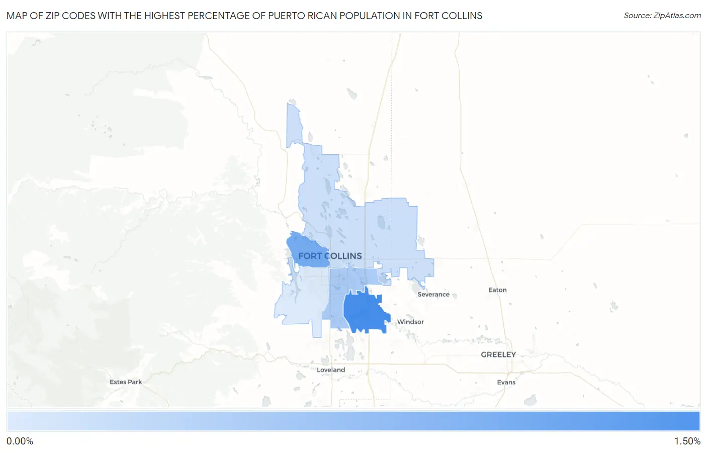 Zip Codes with the Highest Percentage of Puerto Rican Population in Fort Collins Map