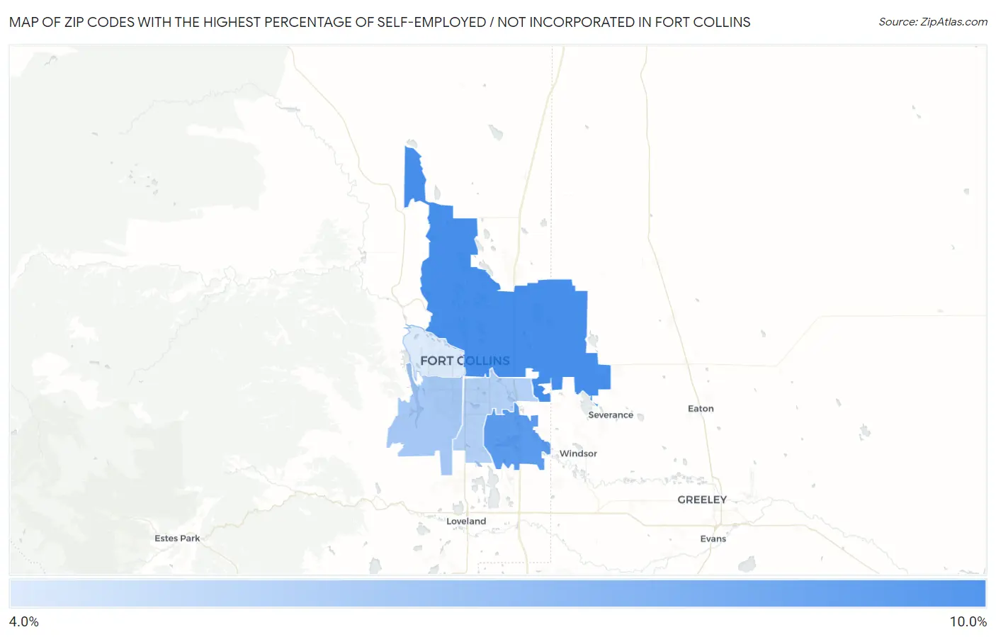Zip Codes with the Highest Percentage of Self-Employed / Not Incorporated in Fort Collins Map