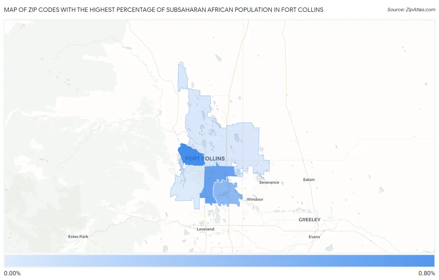 Zip Codes with the Highest Percentage of Subsaharan African Population in Fort Collins Map