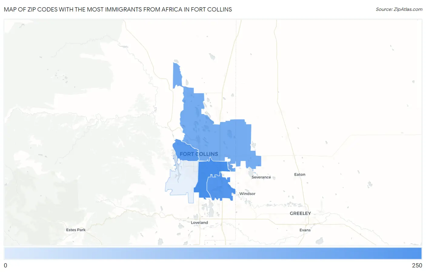 Zip Codes with the Most Immigrants from Africa in Fort Collins Map