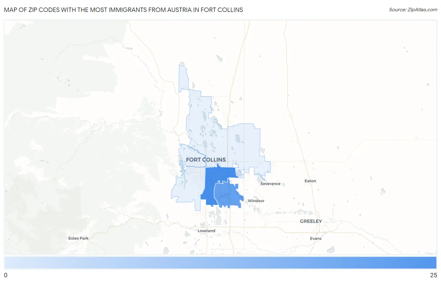 Zip Codes with the Most Immigrants from Austria in Fort Collins Map