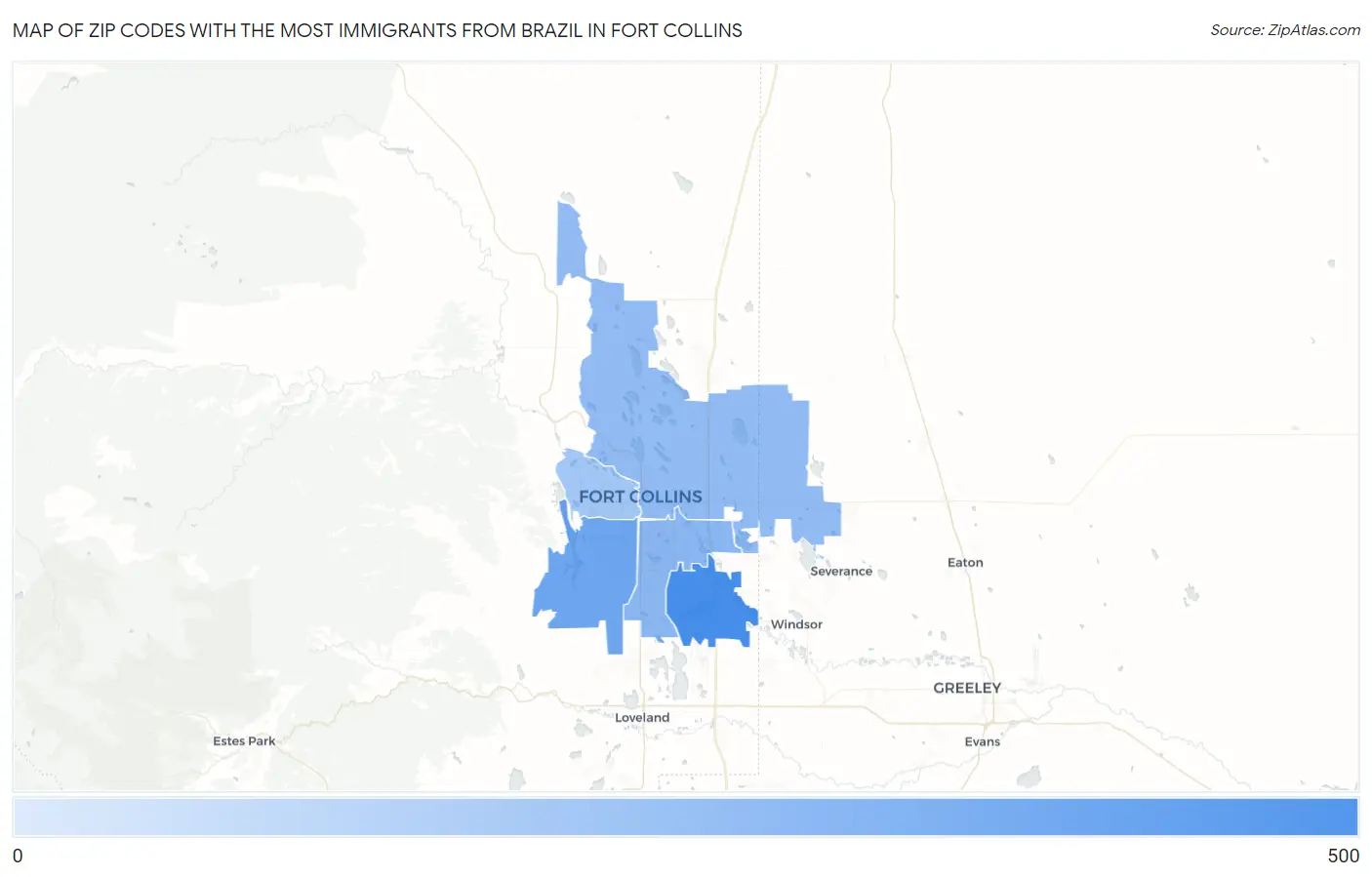 Zip Codes with the Most Immigrants from Brazil in Fort Collins Map
