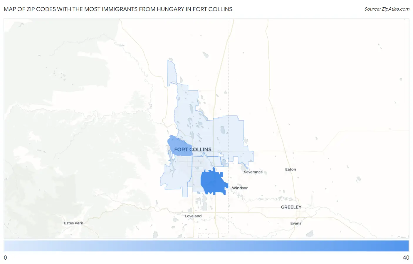 Zip Codes with the Most Immigrants from Hungary in Fort Collins Map