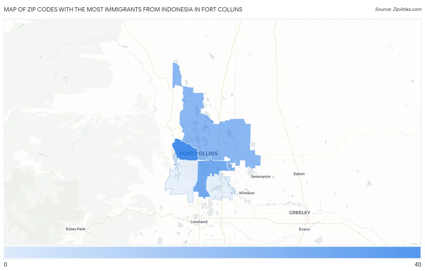 Zip Codes with the Most Immigrants from Indonesia in Fort Collins Map