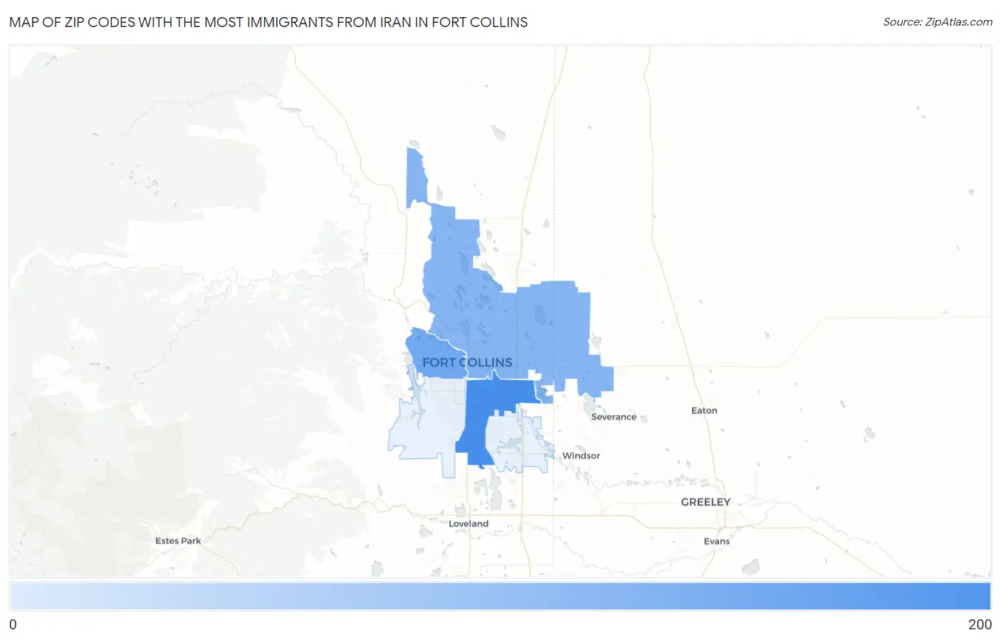 Zip Codes with the Most Immigrants from Iran in Fort Collins Map