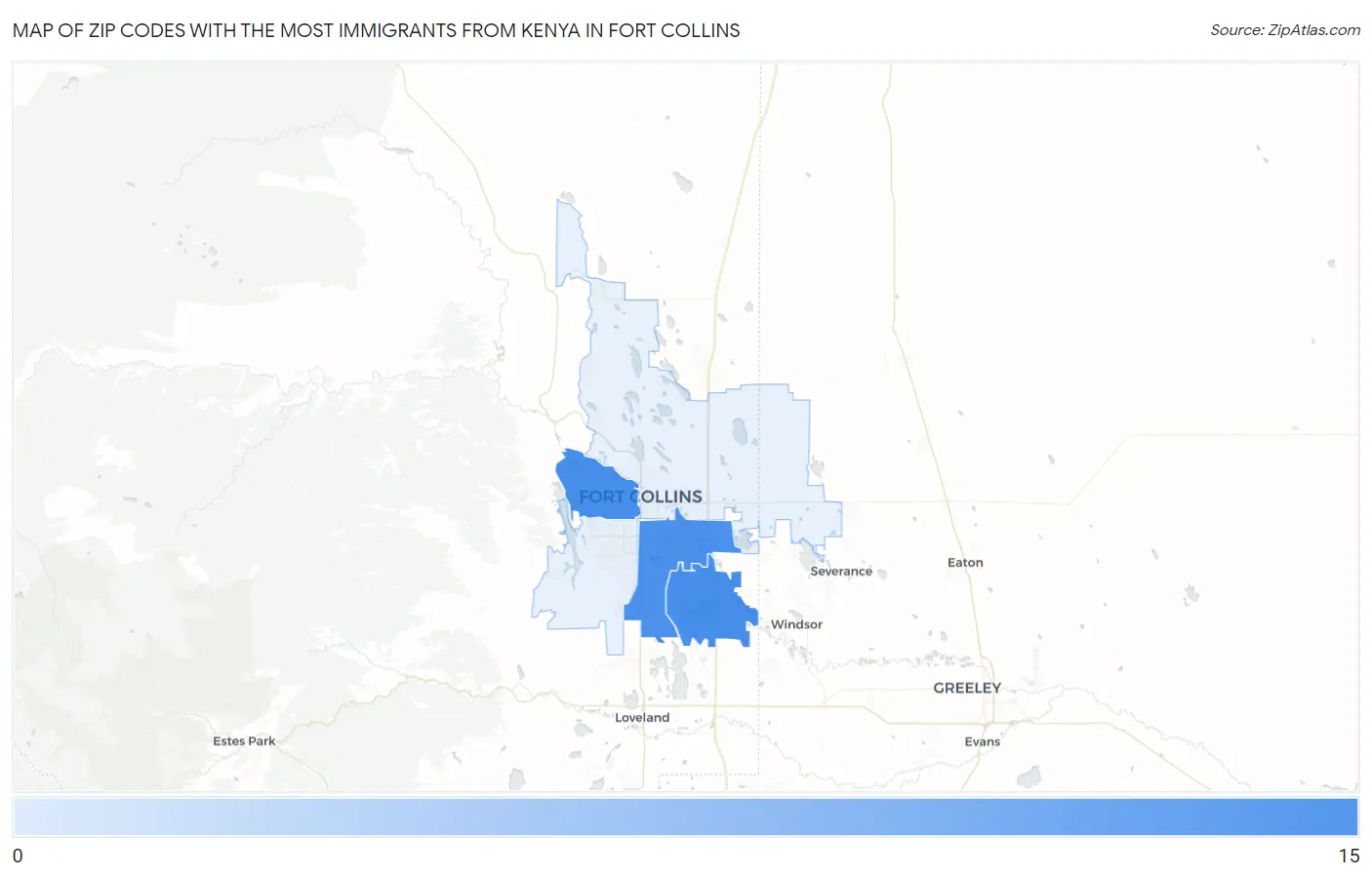 Zip Codes with the Most Immigrants from Kenya in Fort Collins Map