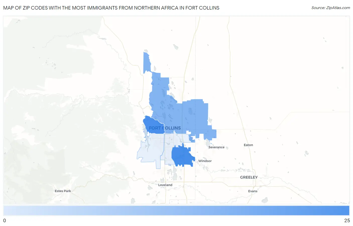 Zip Codes with the Most Immigrants from Northern Africa in Fort Collins Map