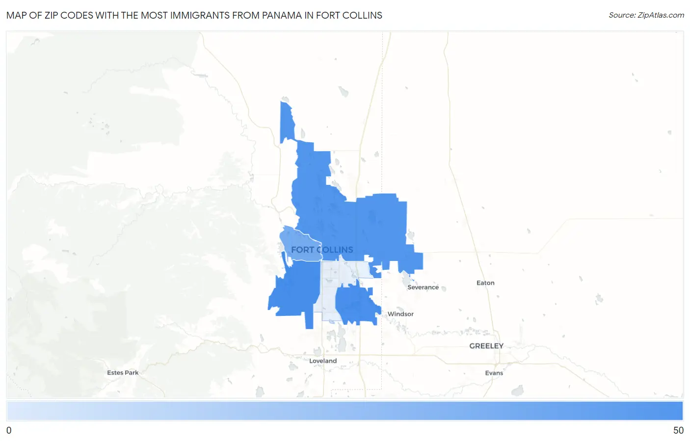 Zip Codes with the Most Immigrants from Panama in Fort Collins Map