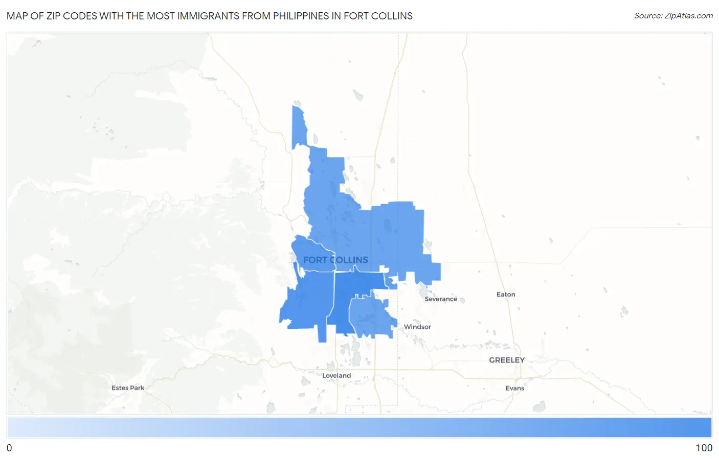 Zip Codes with the Most Immigrants from Philippines in Fort Collins Map