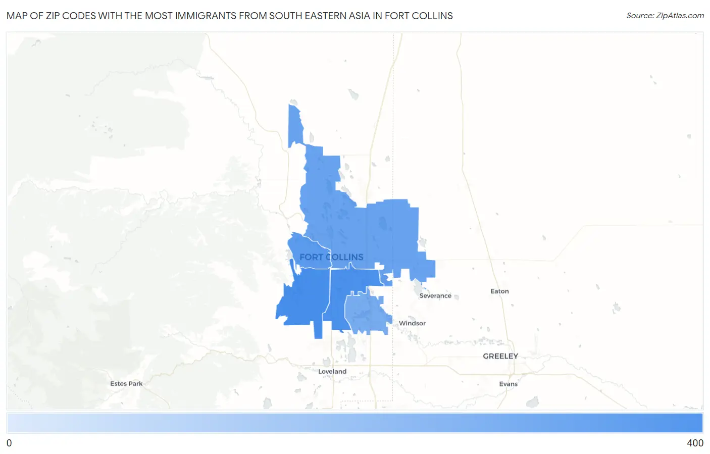 Zip Codes with the Most Immigrants from South Eastern Asia in Fort Collins Map