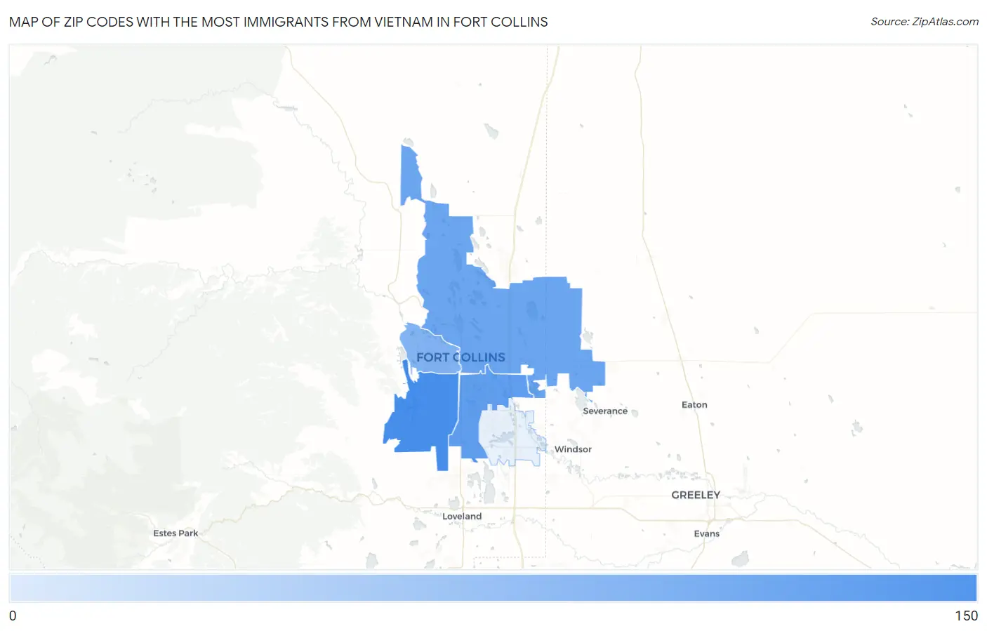 Zip Codes with the Most Immigrants from Vietnam in Fort Collins Map