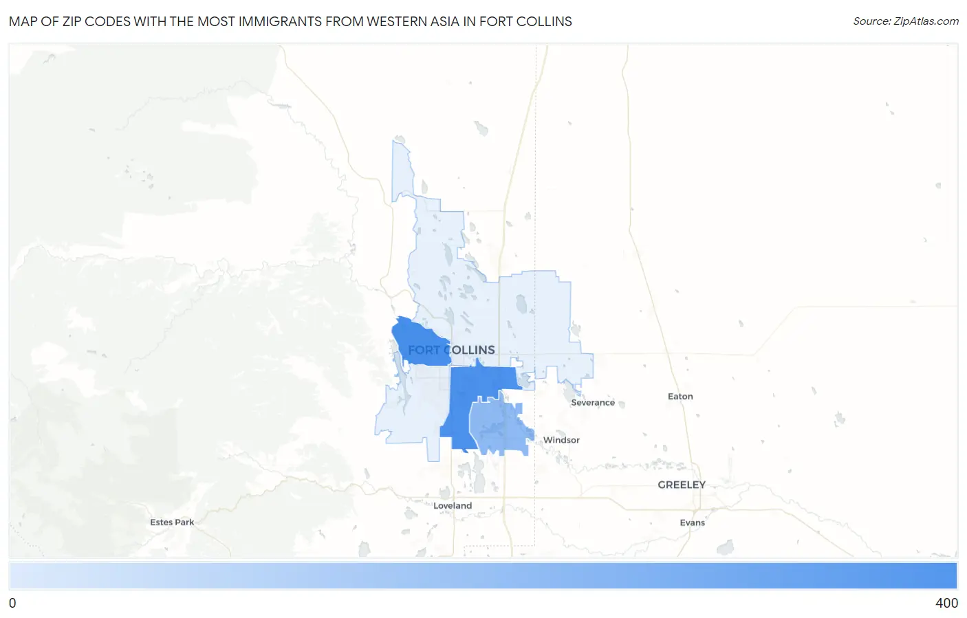 Zip Codes with the Most Immigrants from Western Asia in Fort Collins Map