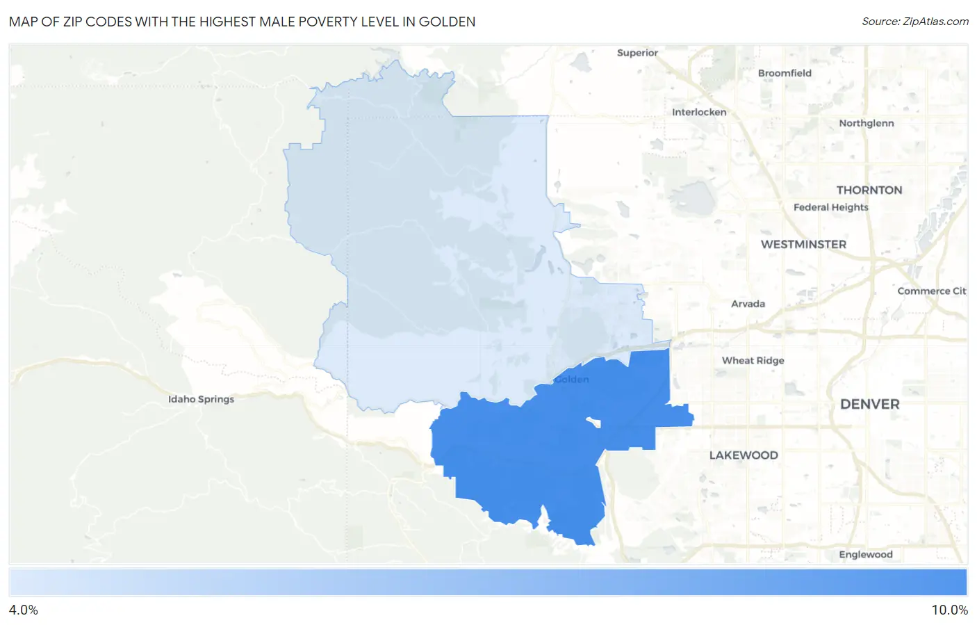 Zip Codes with the Highest Male Poverty Level in Golden Map