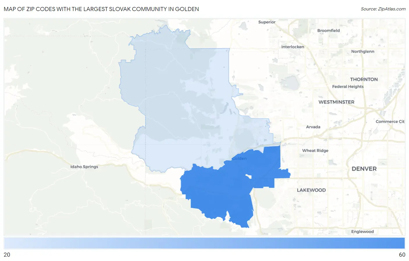 Zip Codes with the Largest Slovak Community in Golden Map