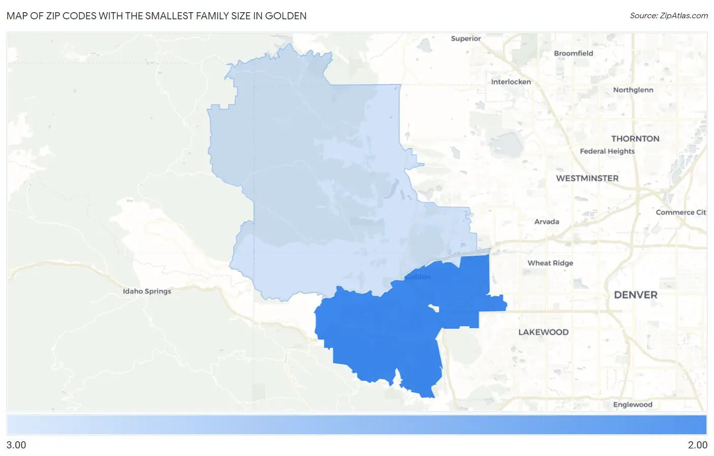 Zip Codes with the Smallest Family Size in Golden Map