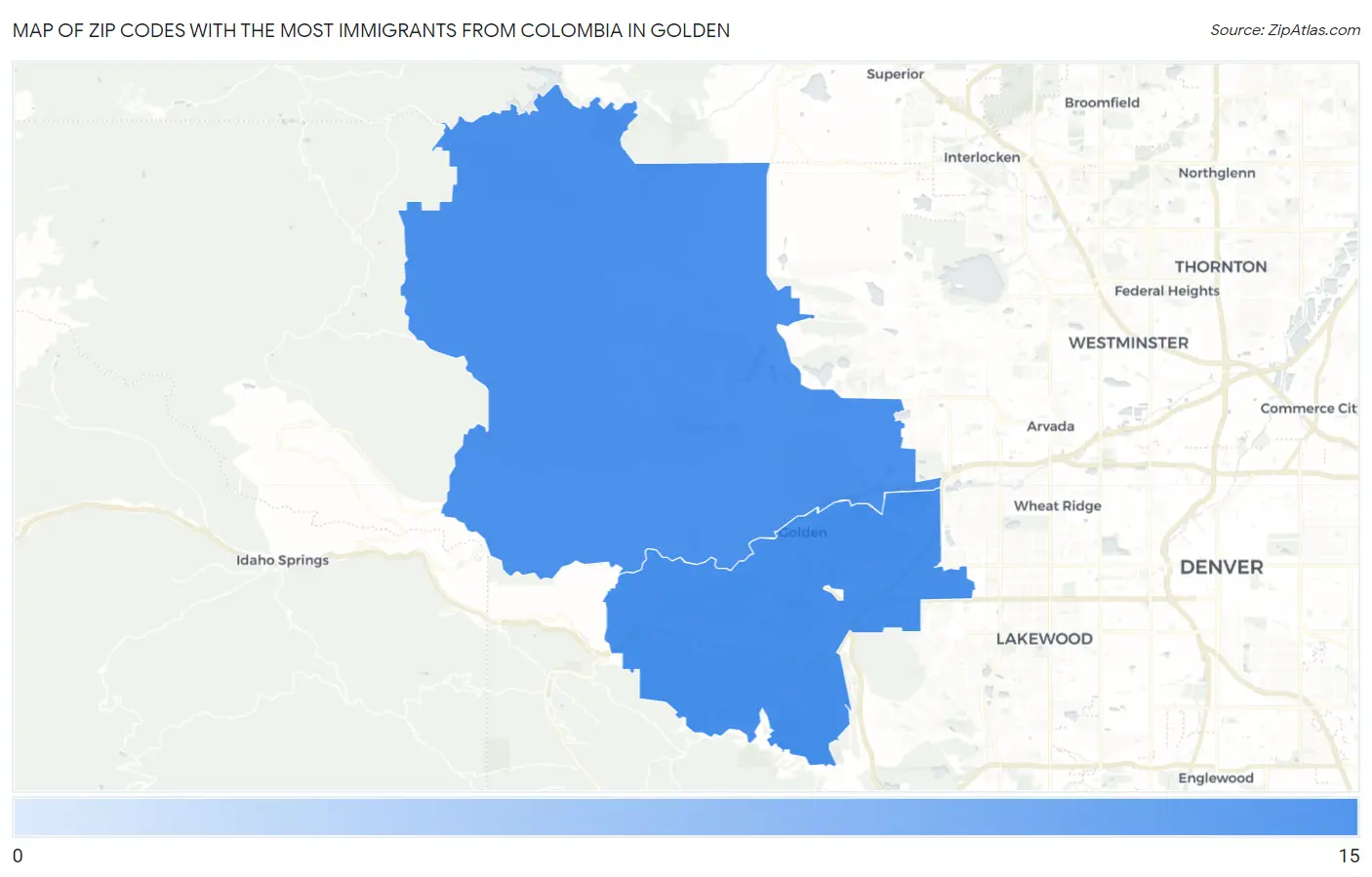 Zip Codes with the Most Immigrants from Colombia in Golden Map