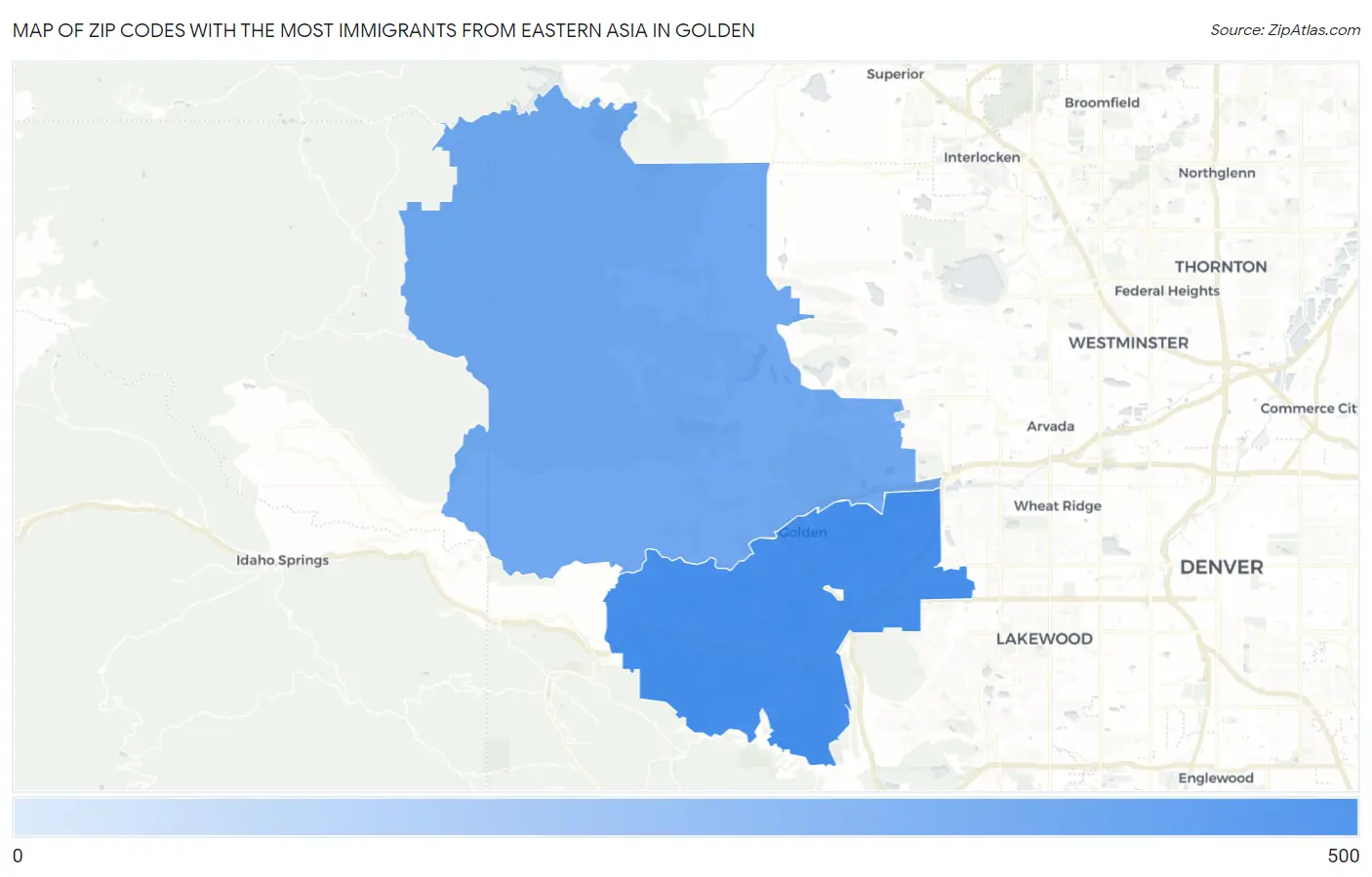 Zip Codes with the Most Immigrants from Eastern Asia in Golden Map