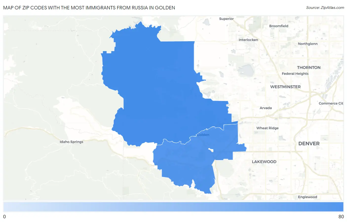 Zip Codes with the Most Immigrants from Russia in Golden Map
