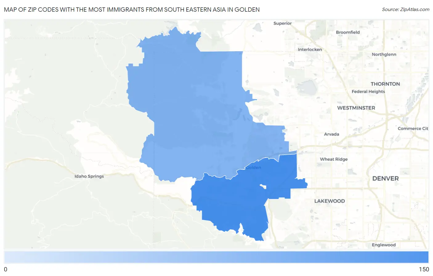 Zip Codes with the Most Immigrants from South Eastern Asia in Golden Map