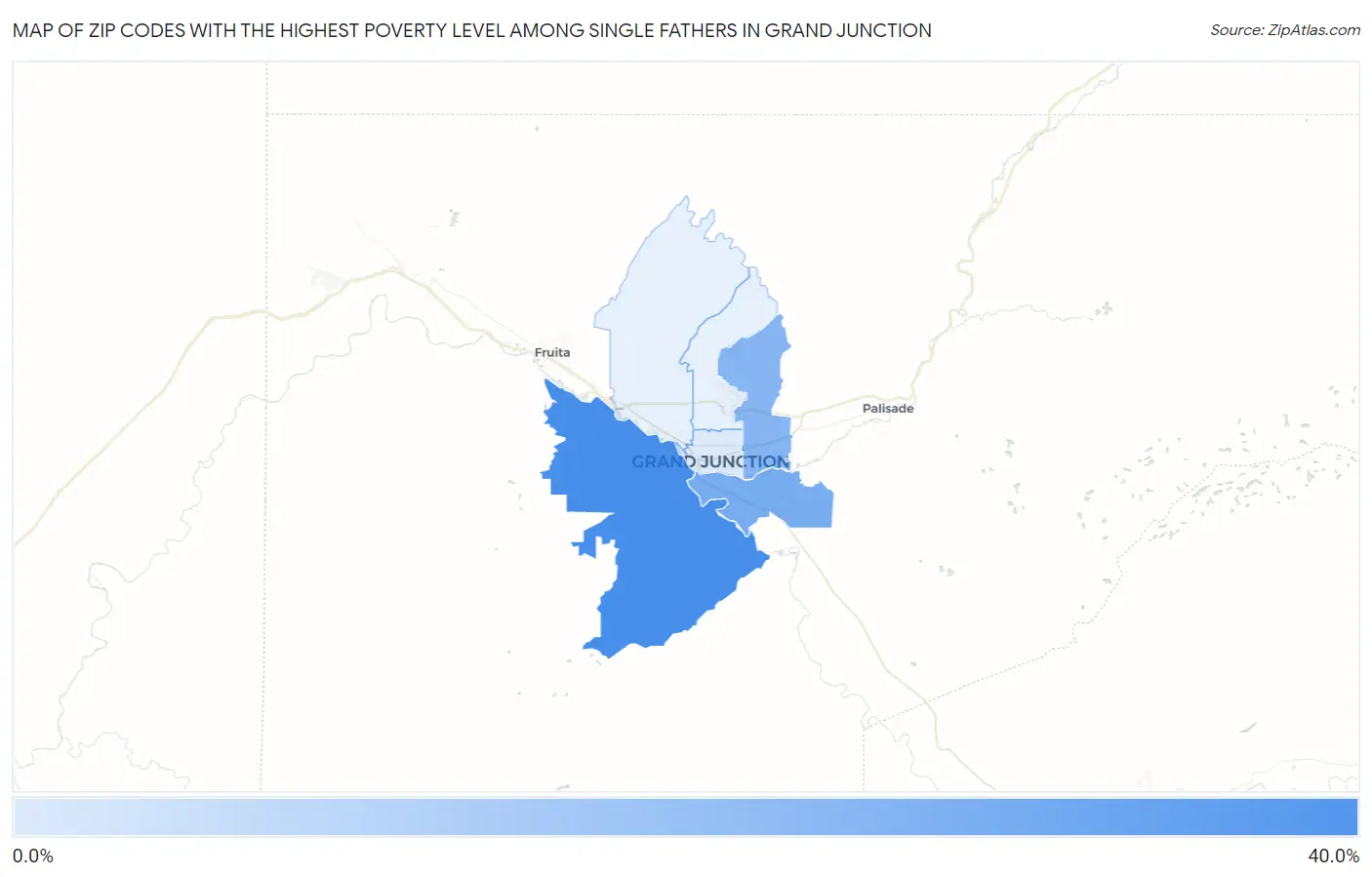 Zip Codes with the Highest Poverty Level Among Single Fathers in Grand Junction Map