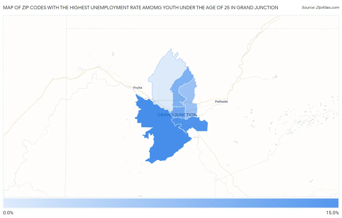 Zip Codes with the Highest Unemployment Rate Amomg Youth Under the Age of 25 in Grand Junction Map