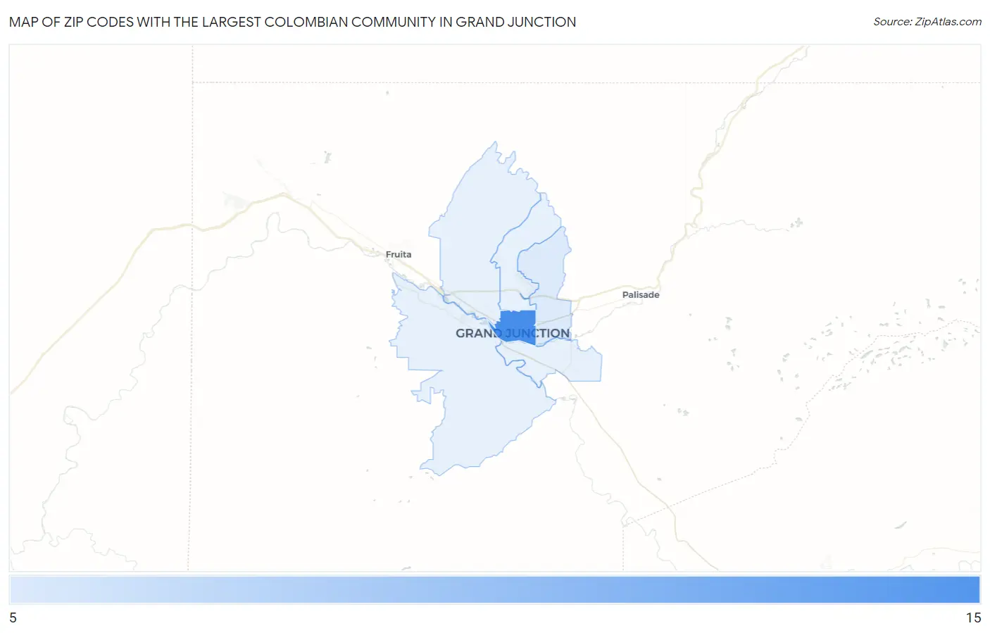 Zip Codes with the Largest Colombian Community in Grand Junction Map
