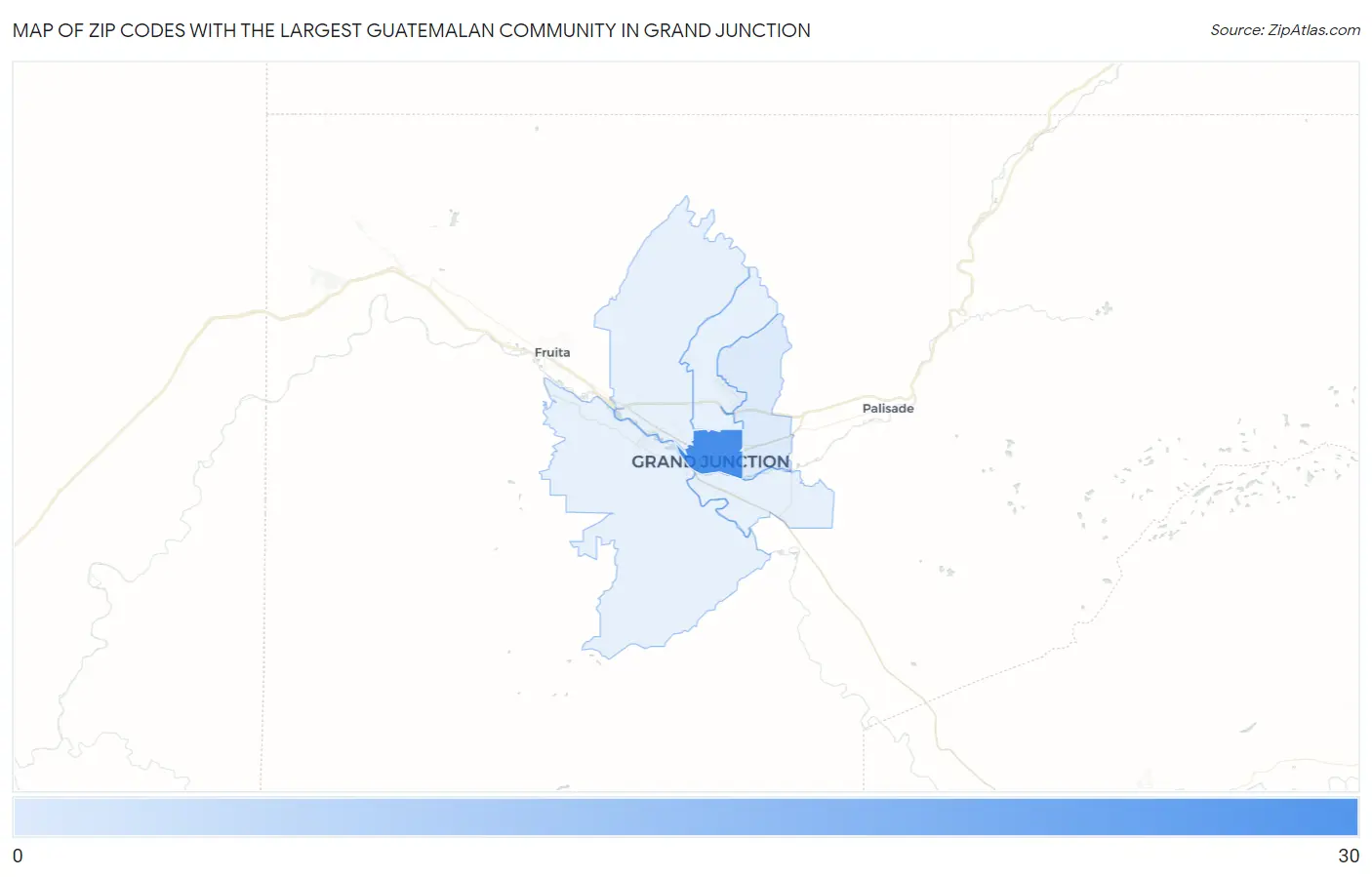 Zip Codes with the Largest Guatemalan Community in Grand Junction Map