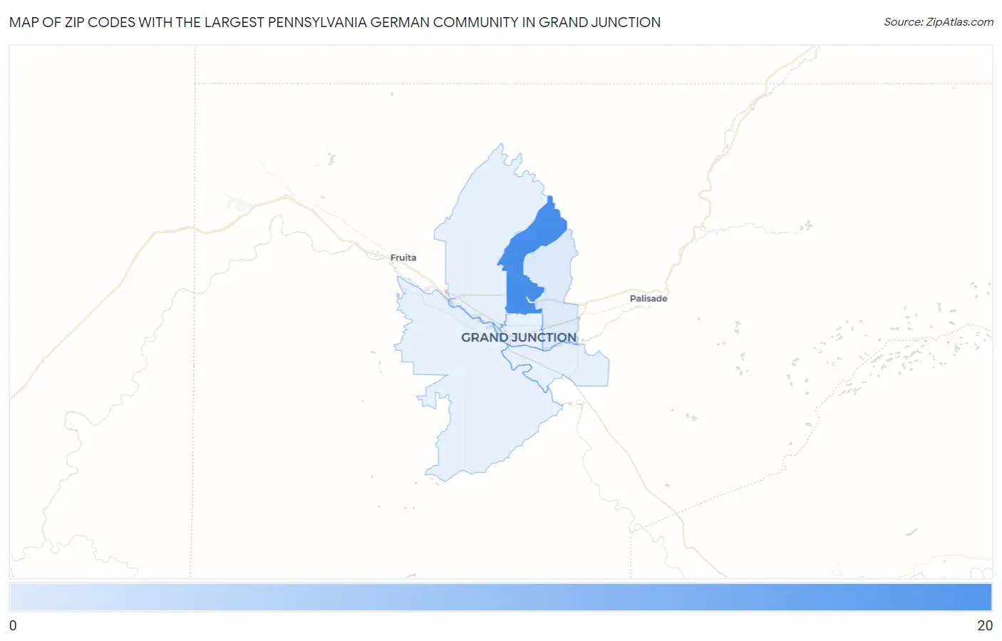 Zip Codes with the Largest Pennsylvania German Community in Grand Junction Map