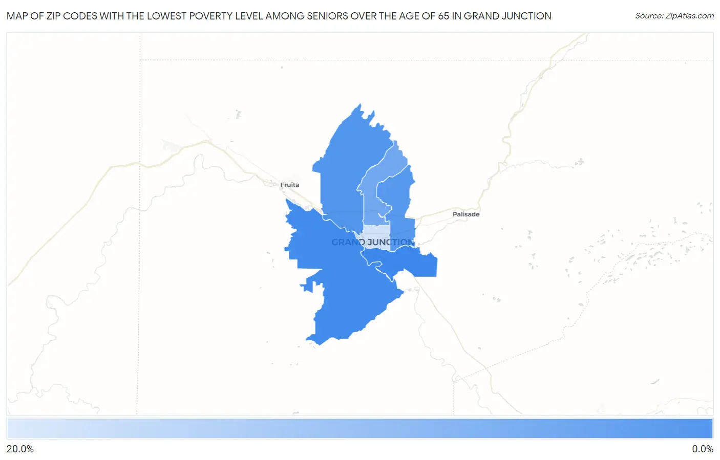 Zip Codes with the Lowest Poverty Level Among Seniors Over the Age of 65 in Grand Junction Map