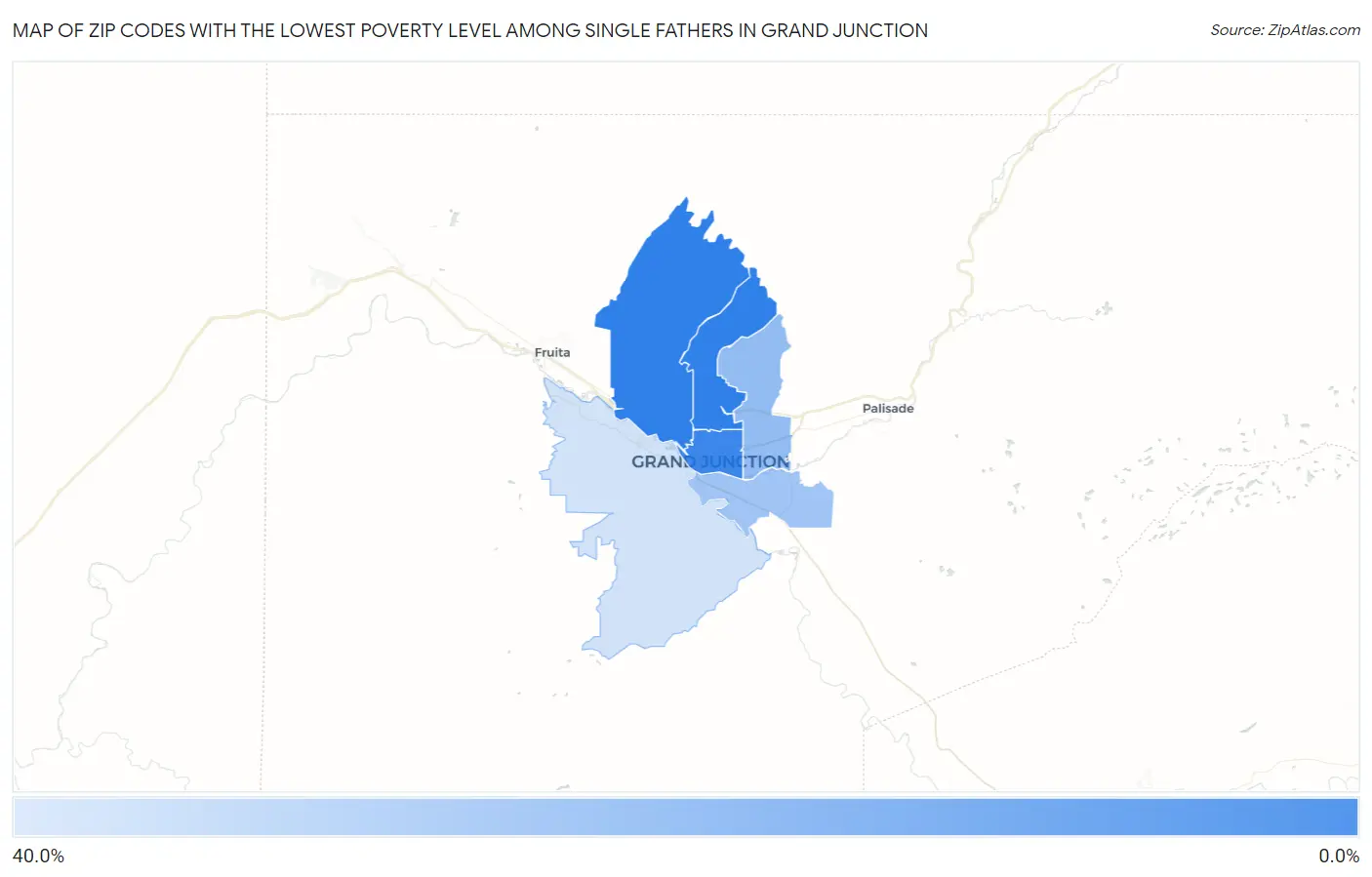 Zip Codes with the Lowest Poverty Level Among Single Fathers in Grand Junction Map