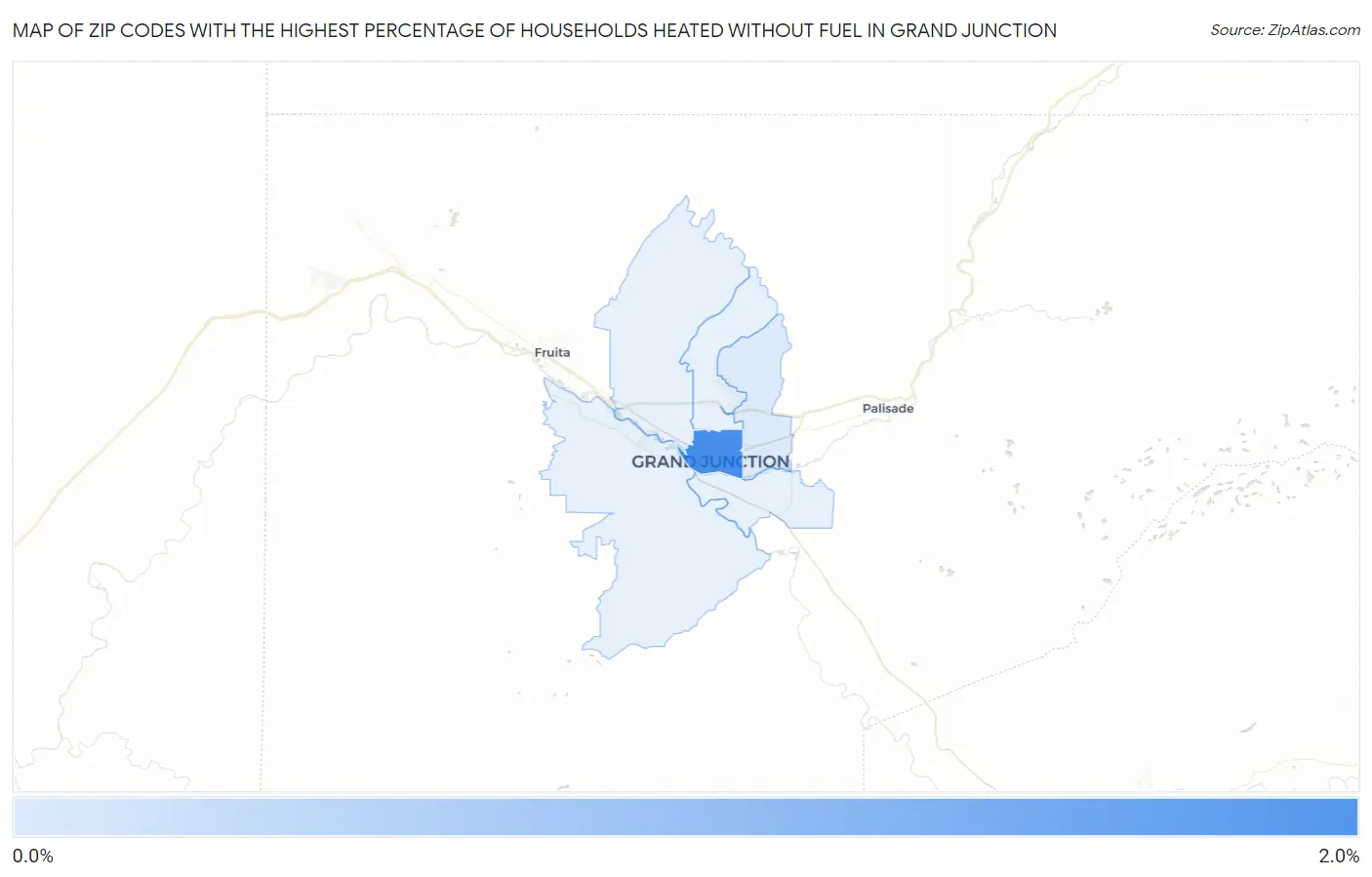 Zip Codes with the Highest Percentage of Households Heated without Fuel in Grand Junction Map