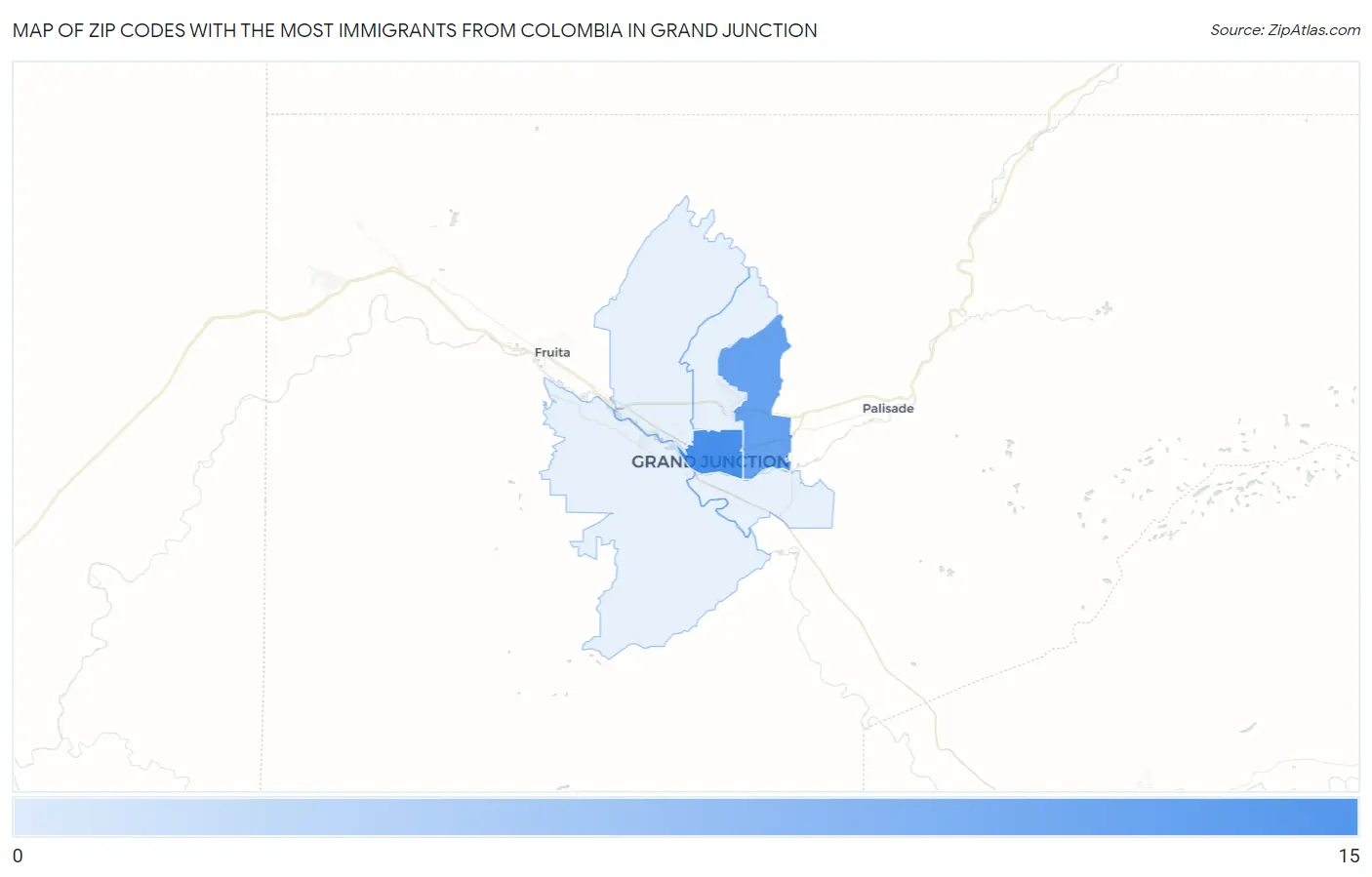 Zip Codes with the Most Immigrants from Colombia in Grand Junction Map