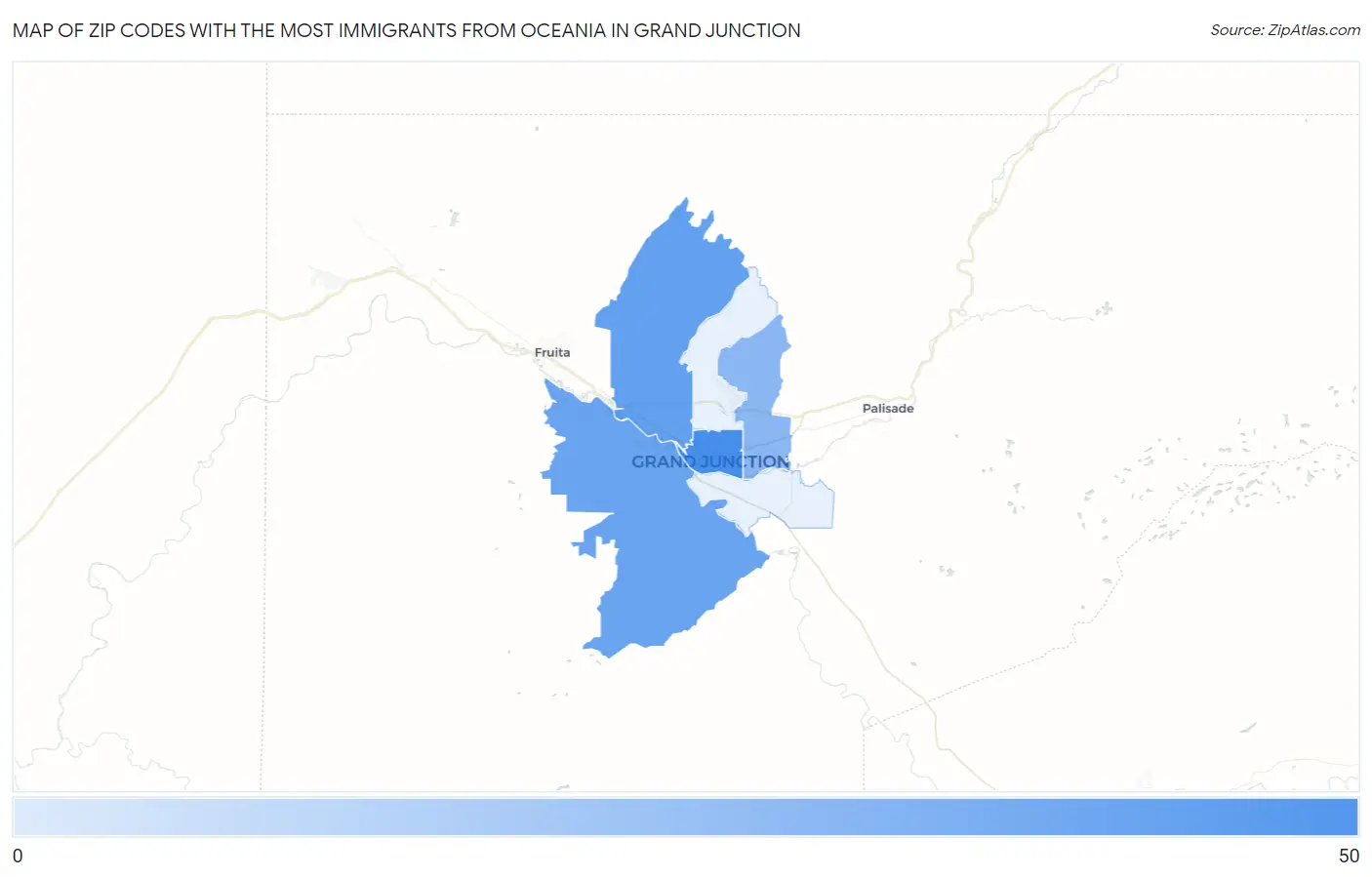 Zip Codes with the Most Immigrants from Oceania in Grand Junction Map