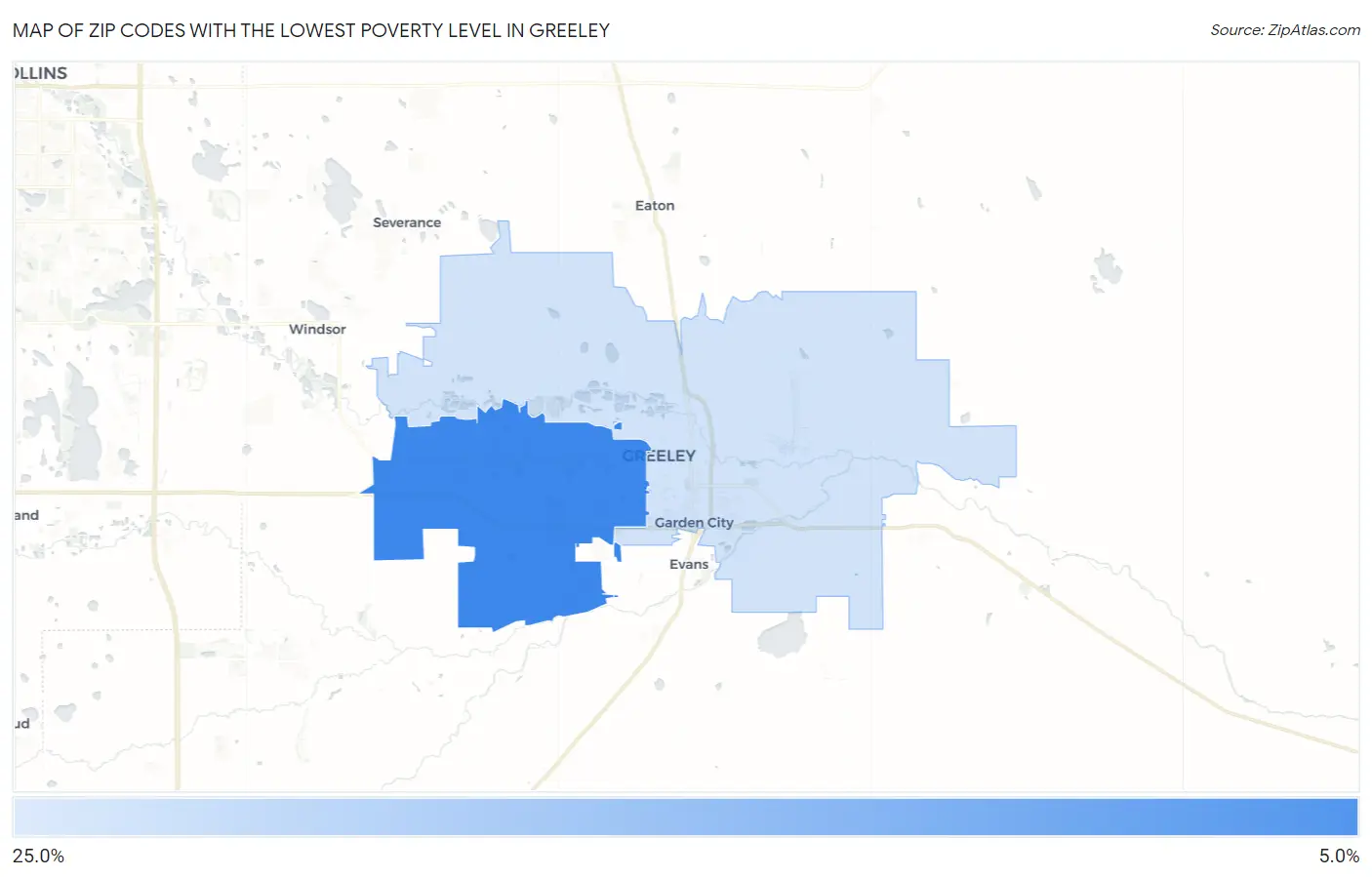 Zip Codes with the Lowest Poverty Level in Greeley Map