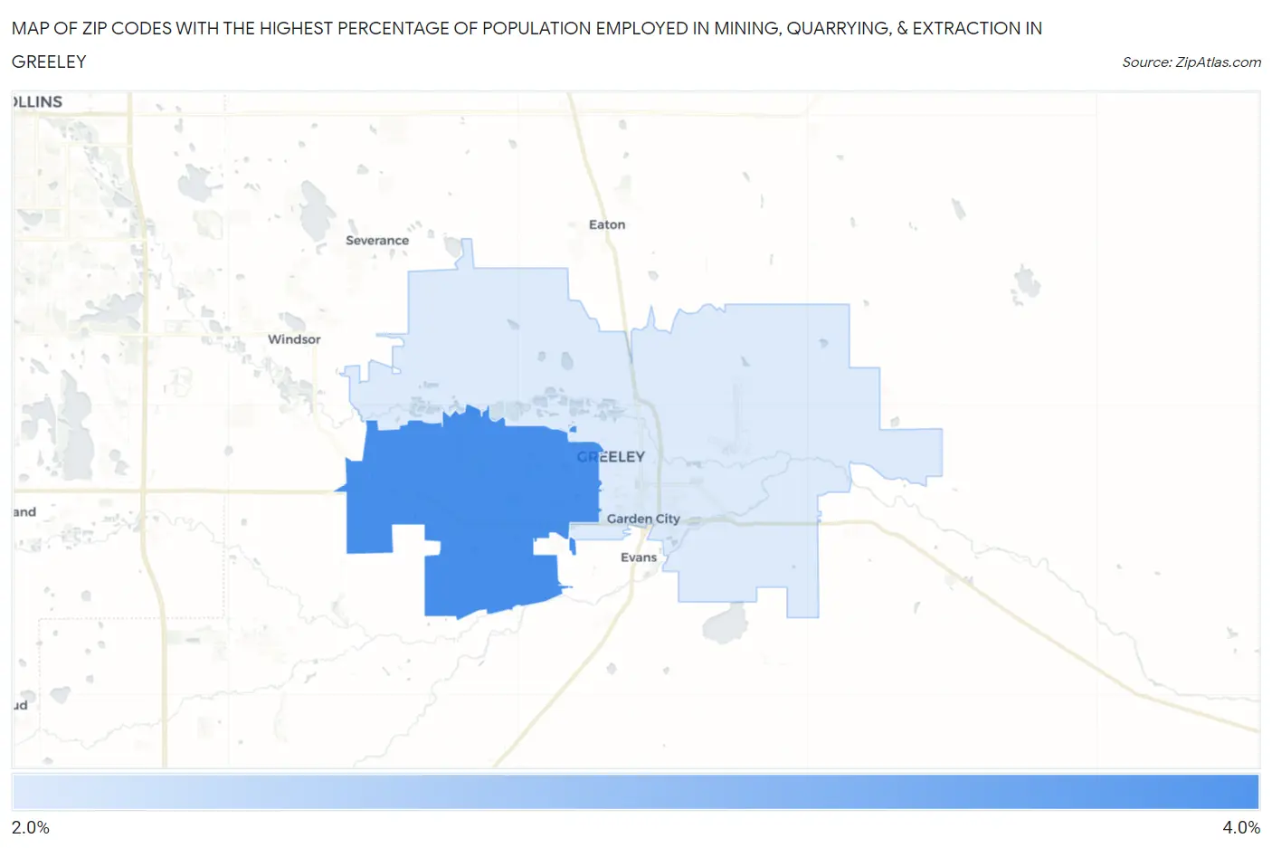 Zip Codes with the Highest Percentage of Population Employed in Mining, Quarrying, & Extraction in Greeley Map