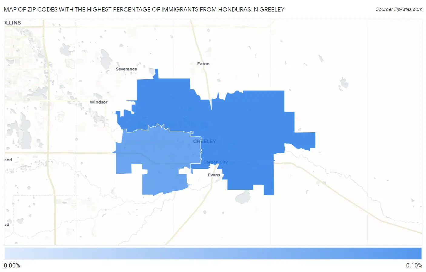 Zip Codes with the Highest Percentage of Immigrants from Honduras in Greeley Map