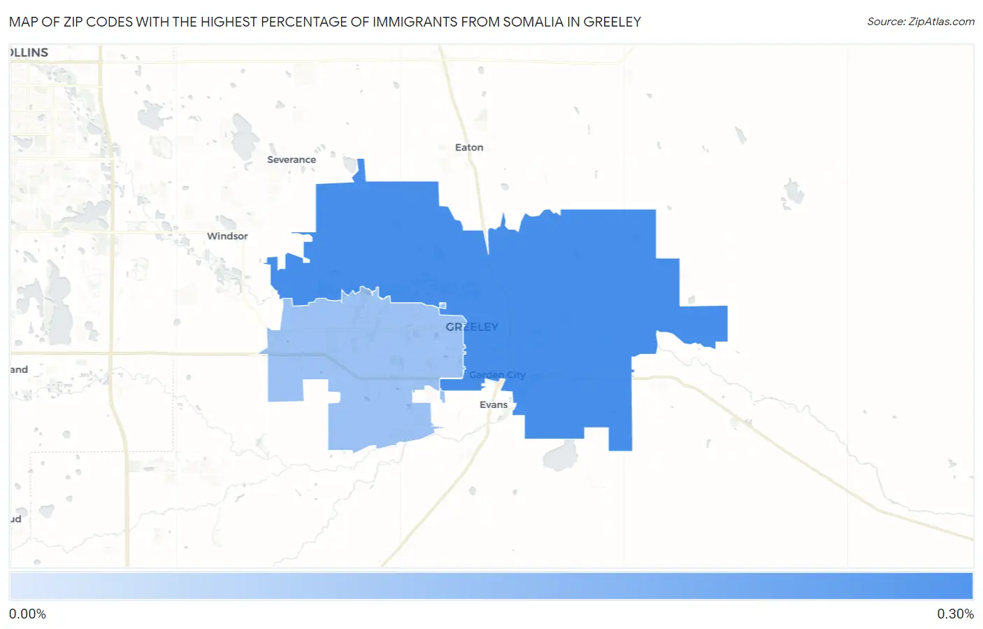 Zip Codes with the Highest Percentage of Immigrants from Somalia in Greeley Map