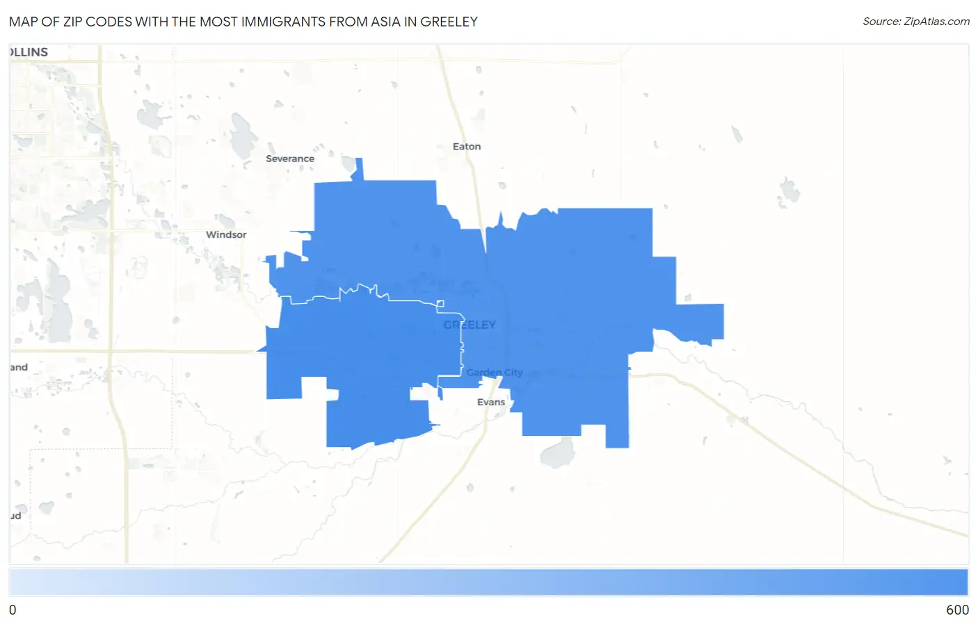 Zip Codes with the Most Immigrants from Asia in Greeley Map