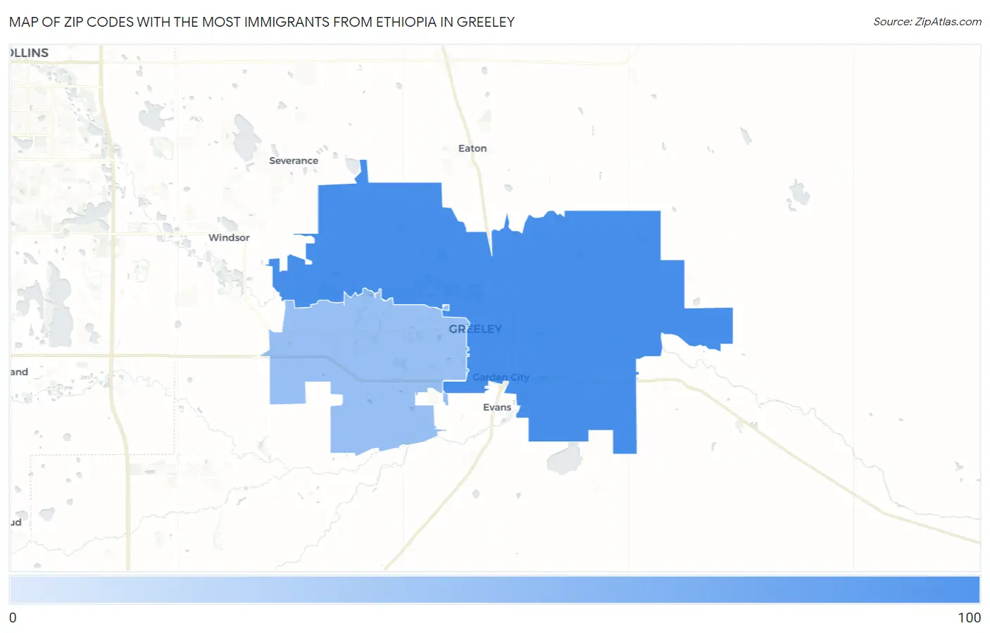 Zip Codes with the Most Immigrants from Ethiopia in Greeley Map