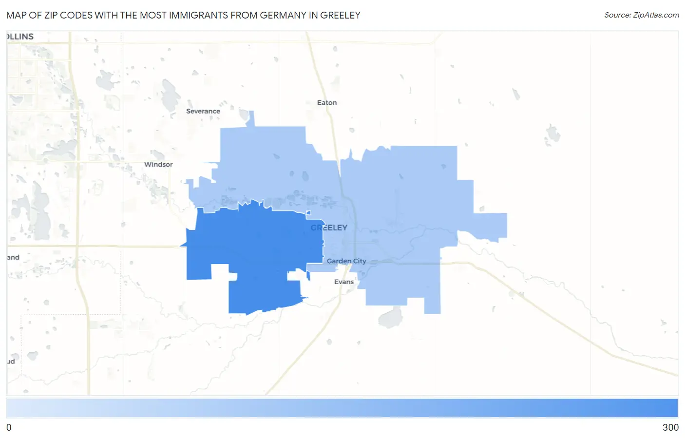Zip Codes with the Most Immigrants from Germany in Greeley Map