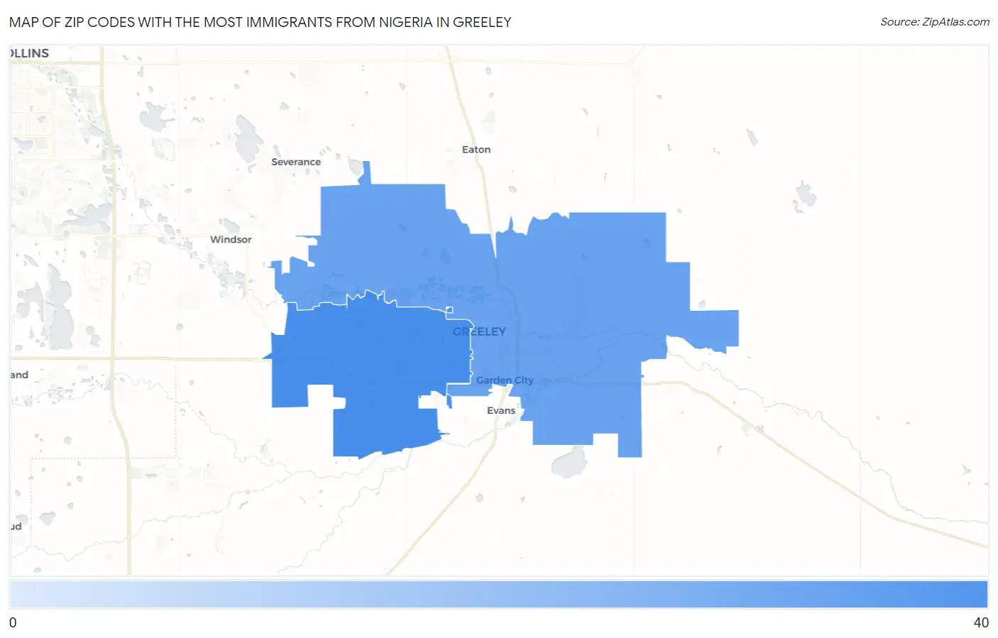 Zip Codes with the Most Immigrants from Nigeria in Greeley Map