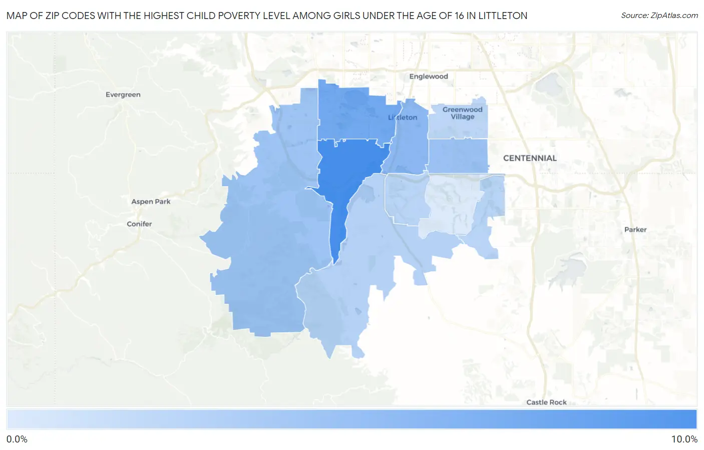 Zip Codes with the Highest Child Poverty Level Among Girls Under the Age of 16 in Littleton Map