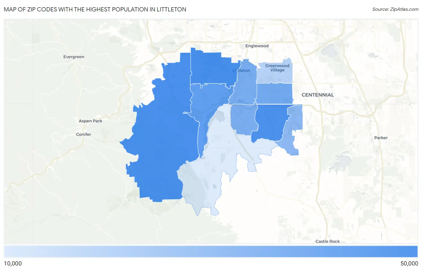 Zip Codes with the Highest Population in Littleton Map