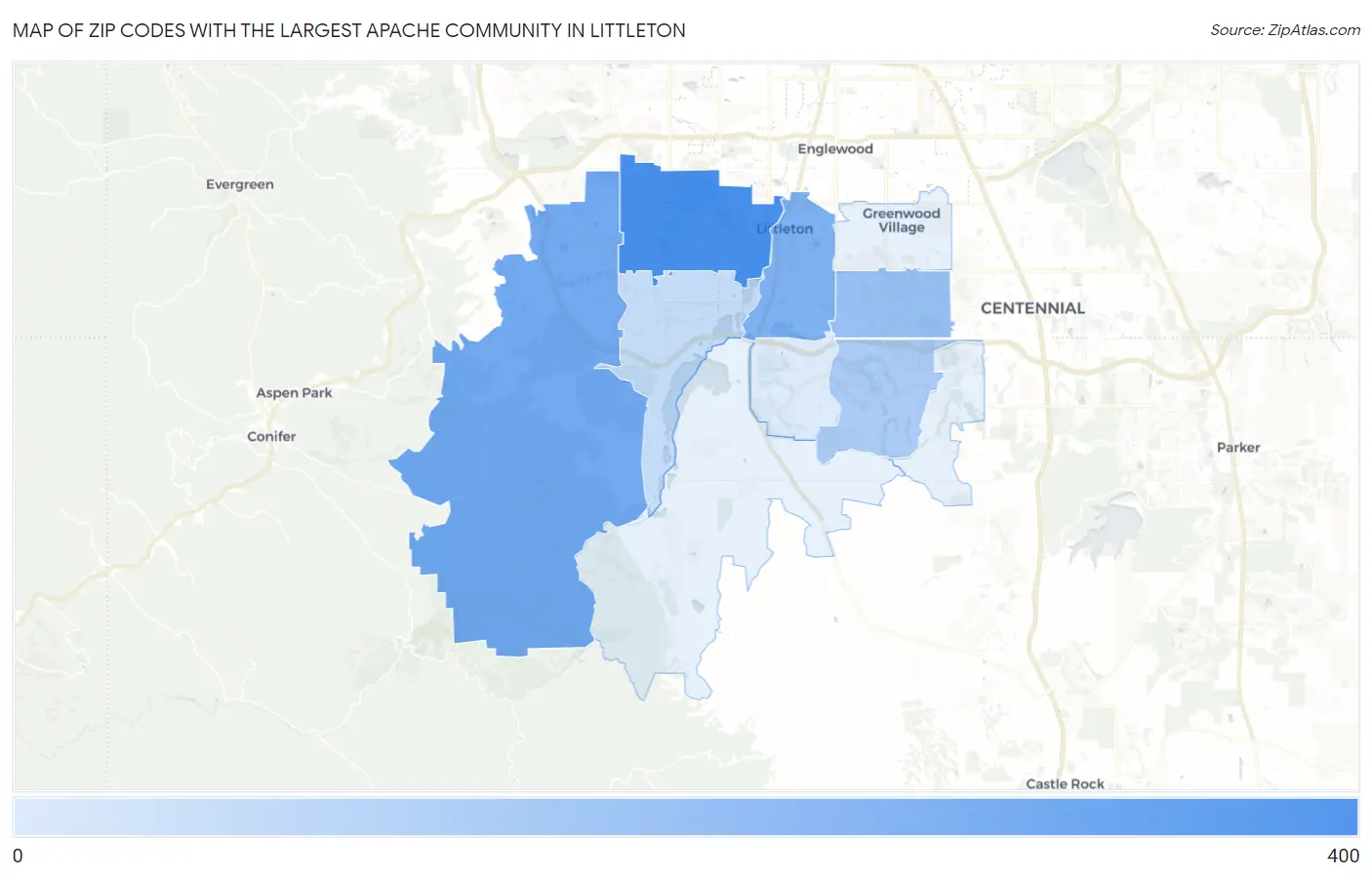 Zip Codes with the Largest Apache Community in Littleton Map