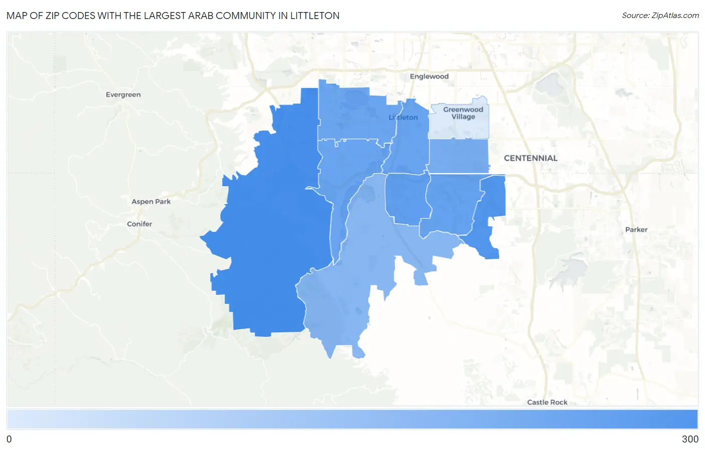 Zip Codes with the Largest Arab Community in Littleton Map