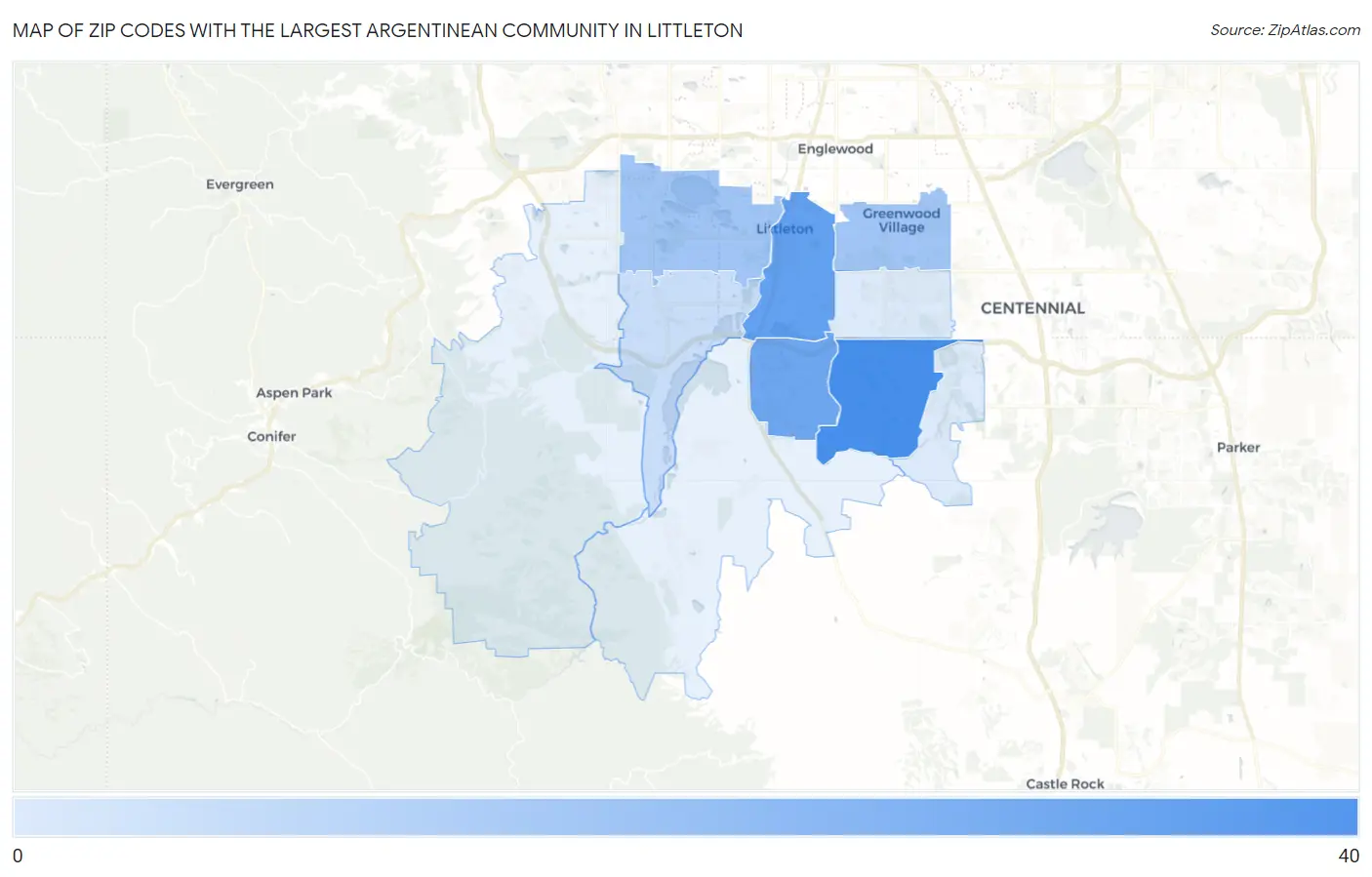 Zip Codes with the Largest Argentinean Community in Littleton Map