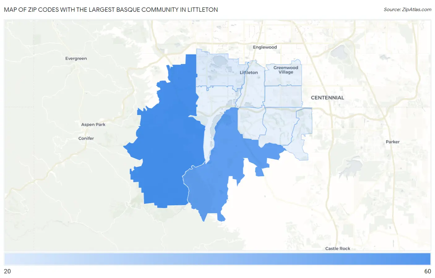 Zip Codes with the Largest Basque Community in Littleton Map