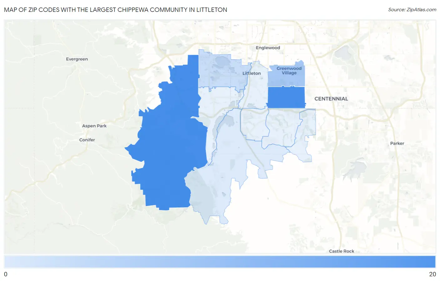 Zip Codes with the Largest Chippewa Community in Littleton Map